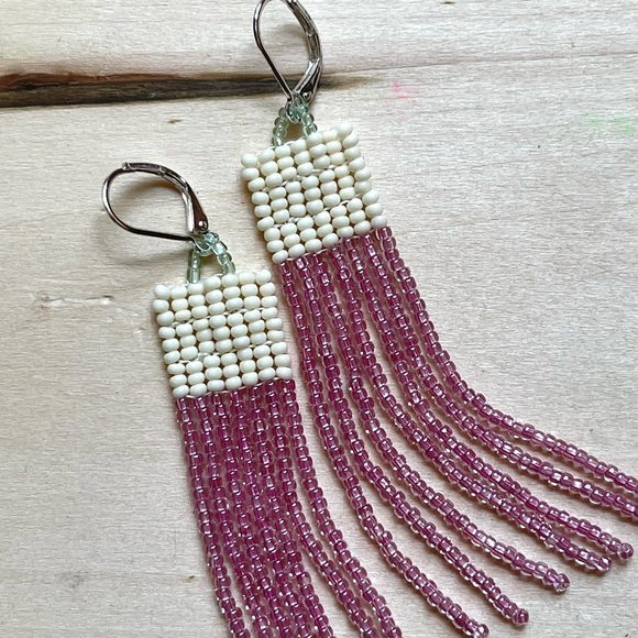 HANDMADE GLASS EARRINGS | Mini Beacon Handwoven Earrings in Flora Sparkle - Picture 2 of 6